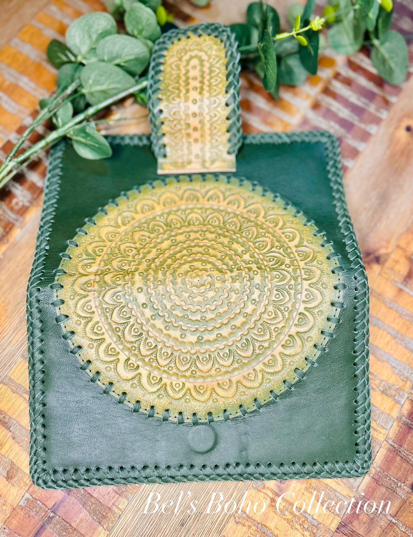 Large Forest Green Boho Wallet & Clutch