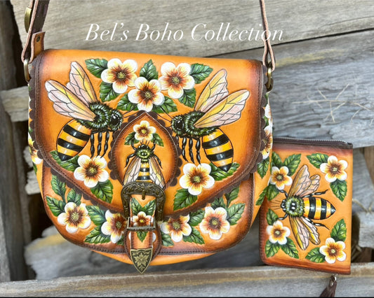 Hand-painted Bee Blossom Bag