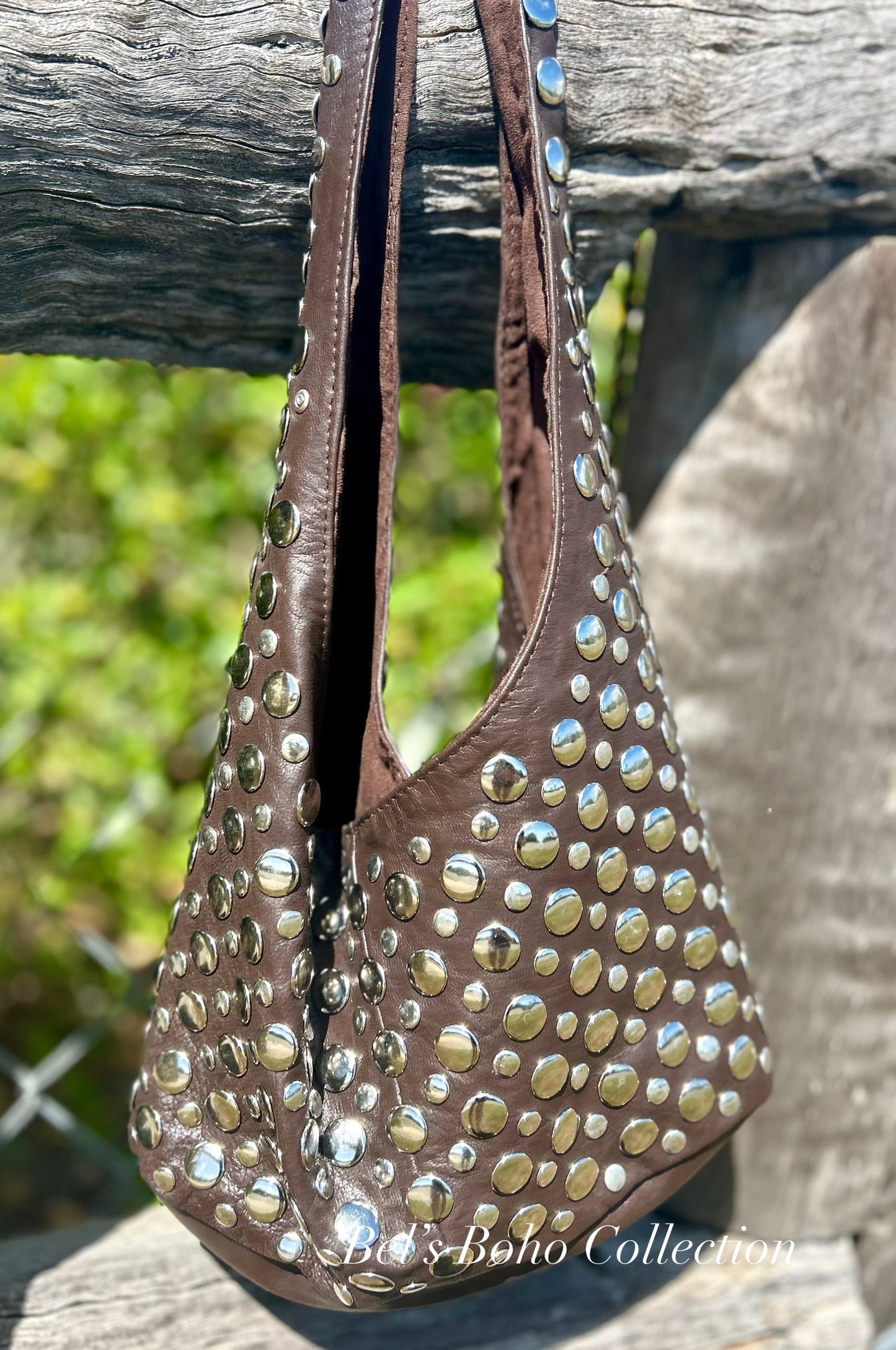 Leather Studded Slouch Bag