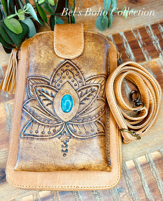 Hand-carved Lotus Phone & Wallet Pouch