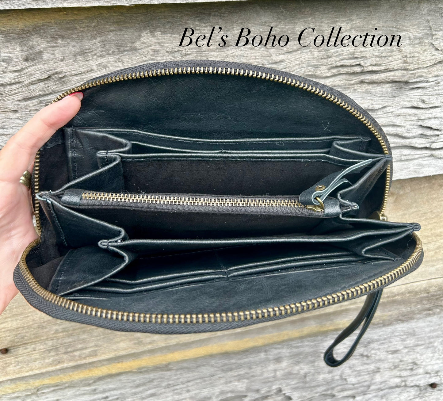 Hand-Carved Half Moon Wallet & Clutch (Black)