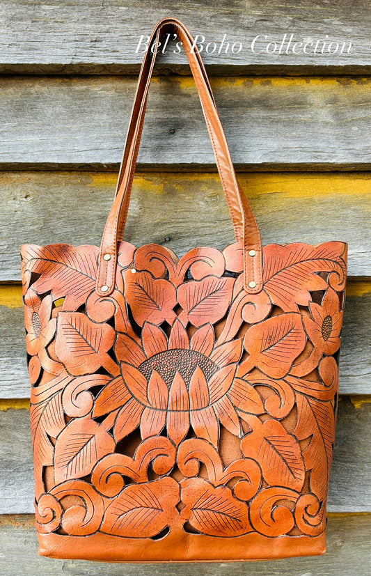 The Hand-Carved Lotus Tote Bag
