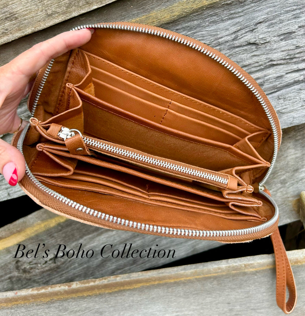 Hand-carved Half Moon Wallet & Clutch (Tan)