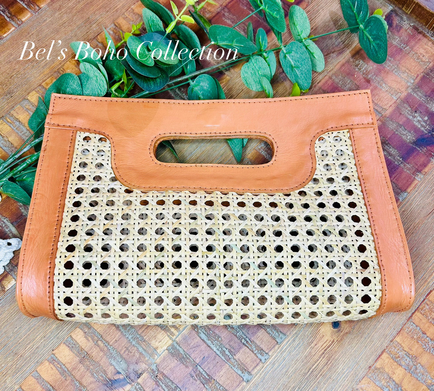 Handmade Leather Rattan Webbing Handbag/Clutch