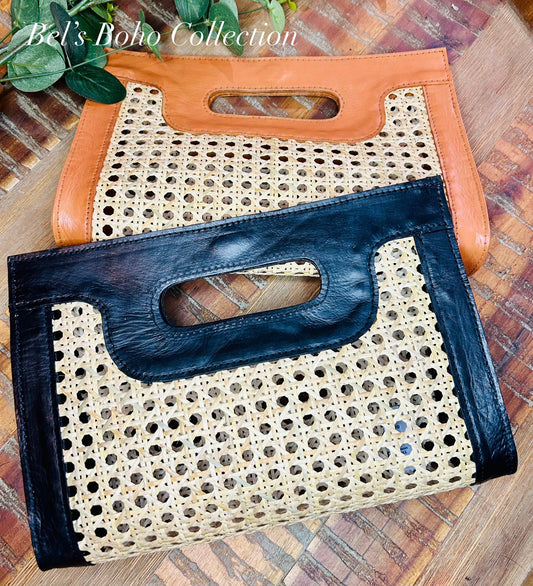 Handmade Leather Rattan Webbing Handbag/Clutch