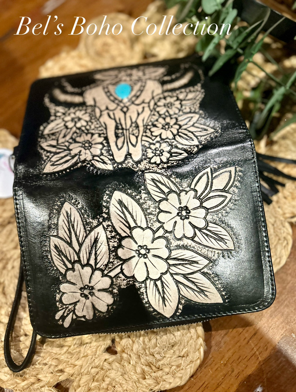 Handtooled Buffalo Skull Wallet