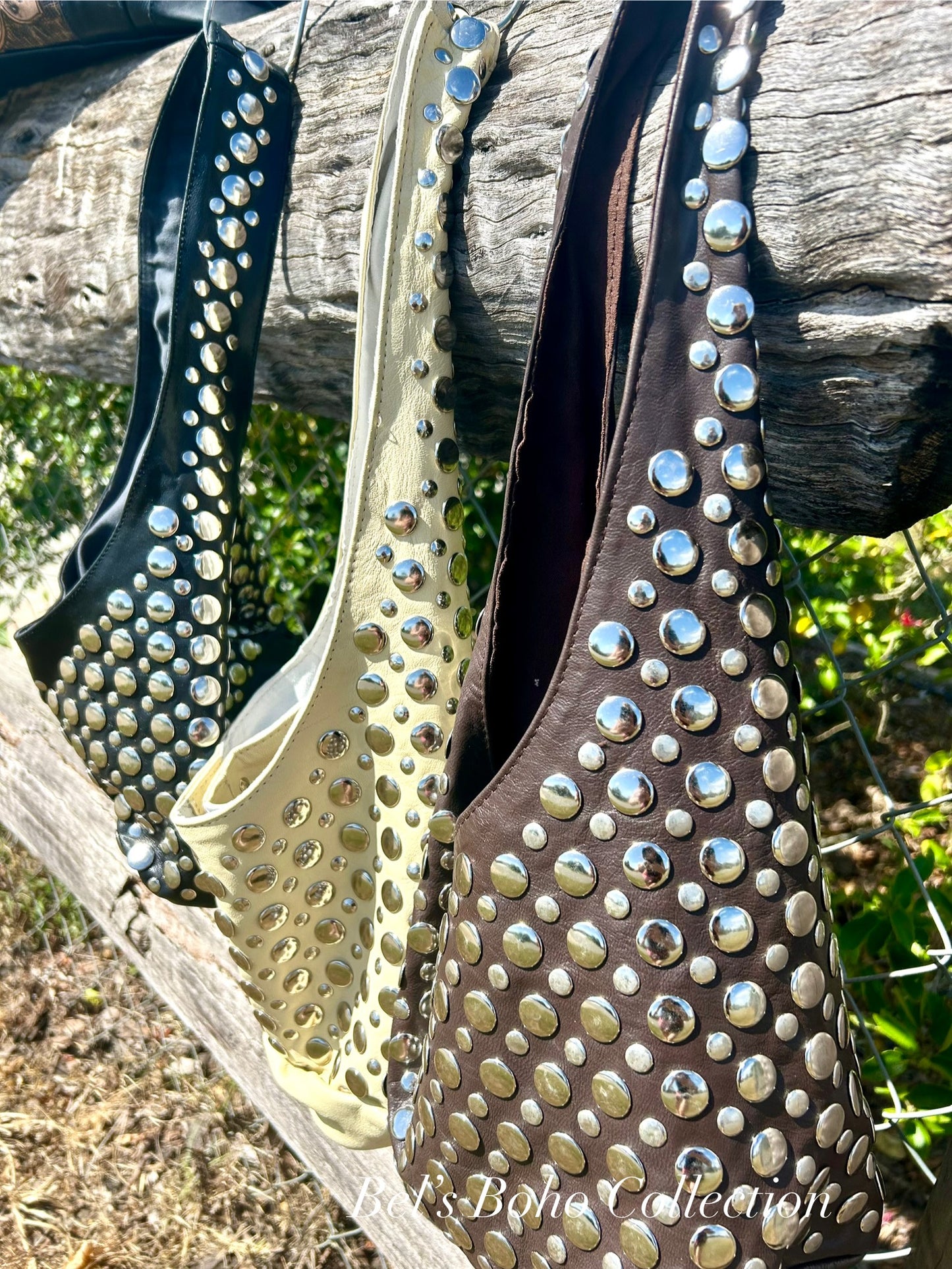 Leather Studded Slouch Bag