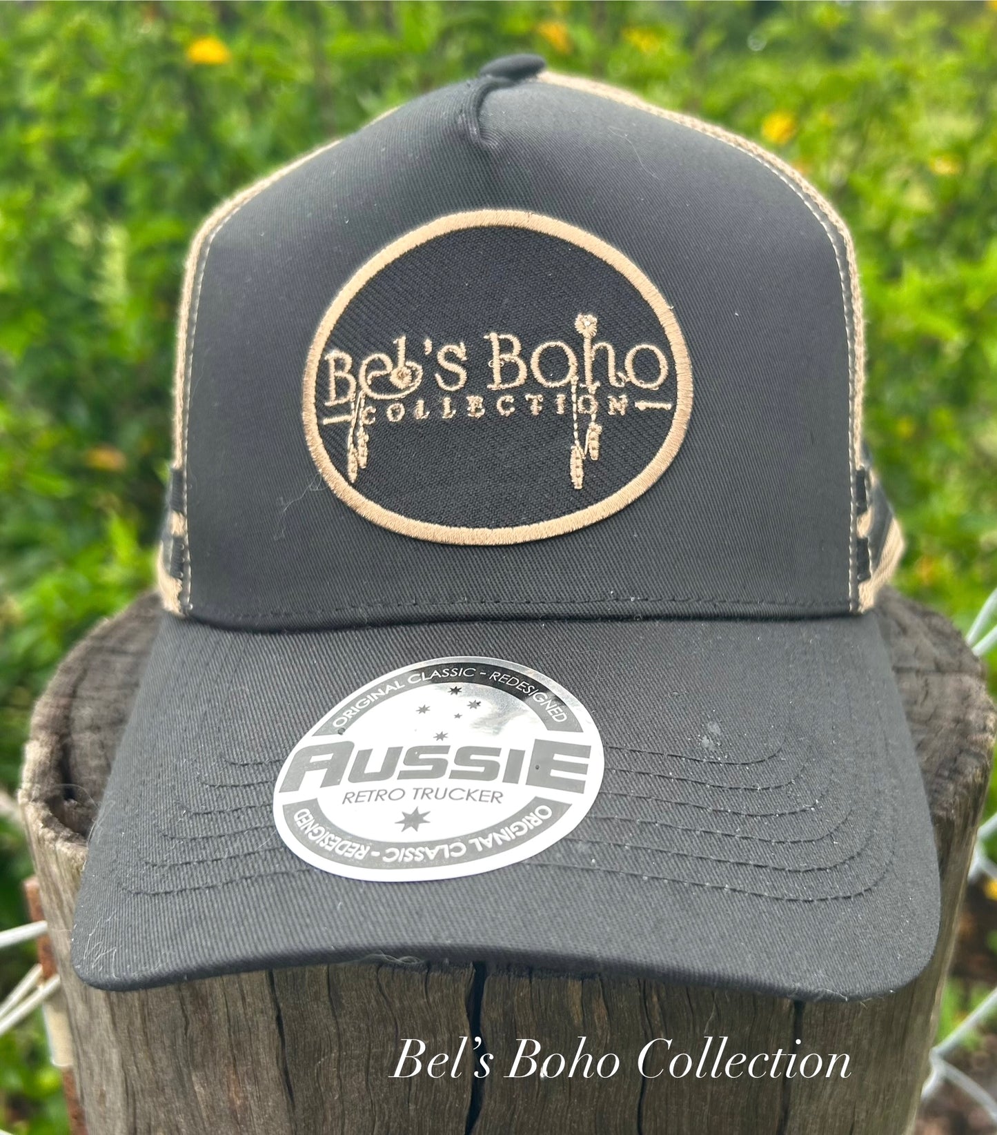 Khaki & Black Ponytail Trucker Cap