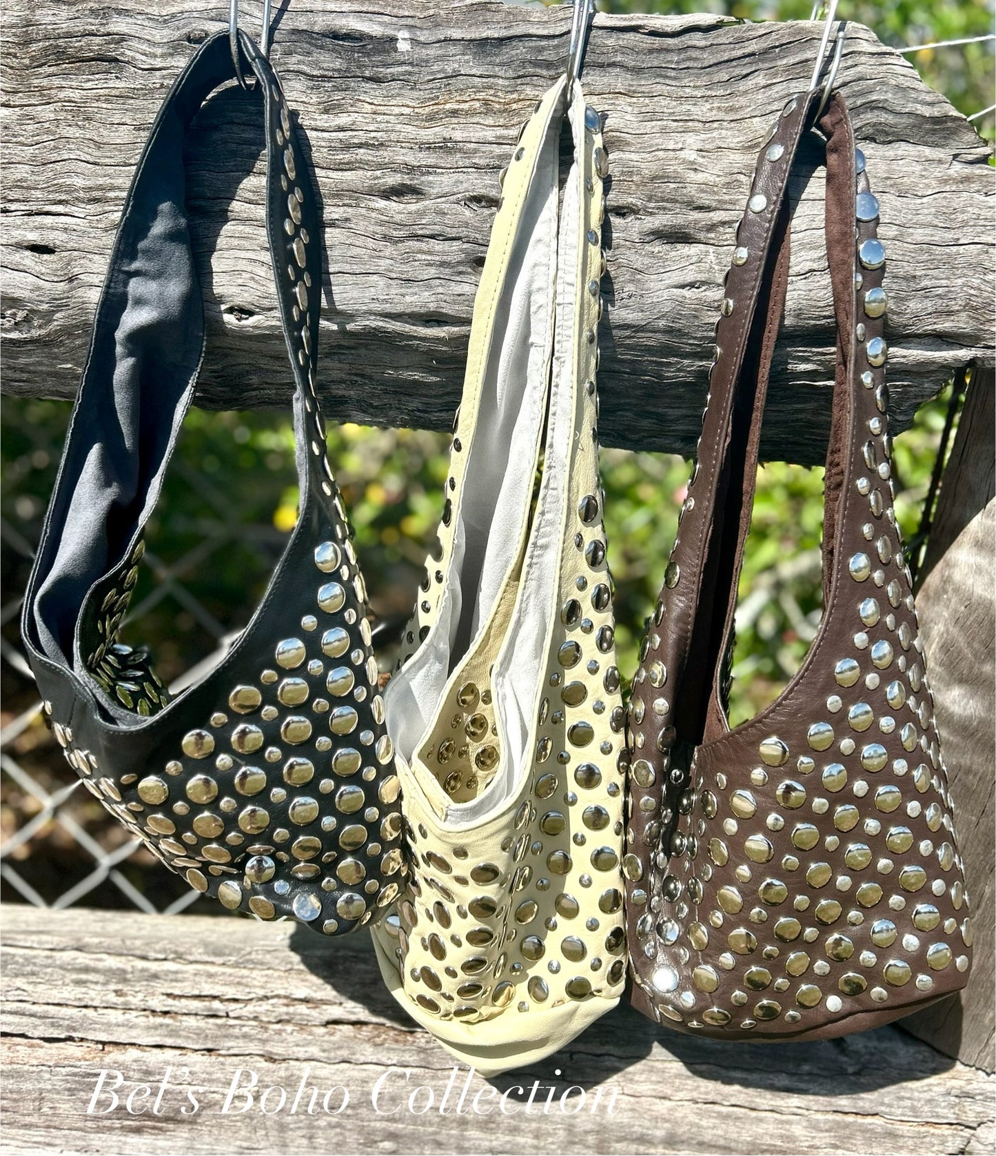 Leather Studded Slouch Bag