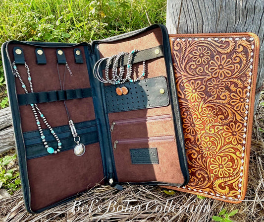 Hand-Tooled Leather Jewellery Wallet