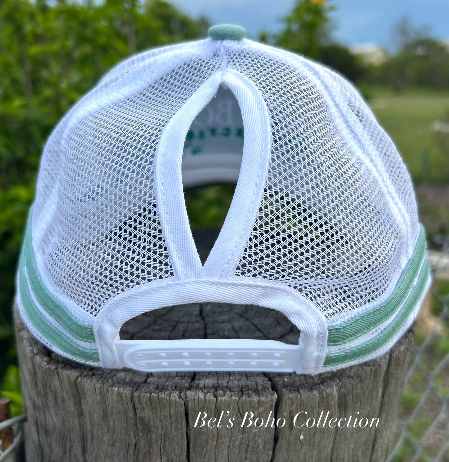 Mint Green & White Ponytail Truckers Cap