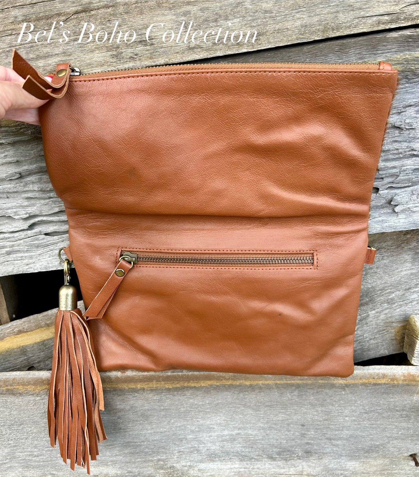 Hand-carved Hide Foldover Clutch