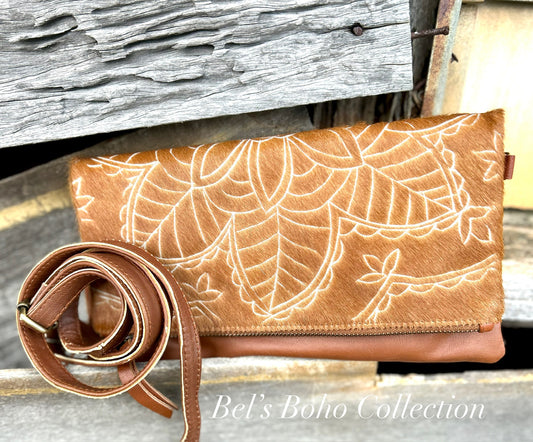Hand-carved Hide Foldover Clutch