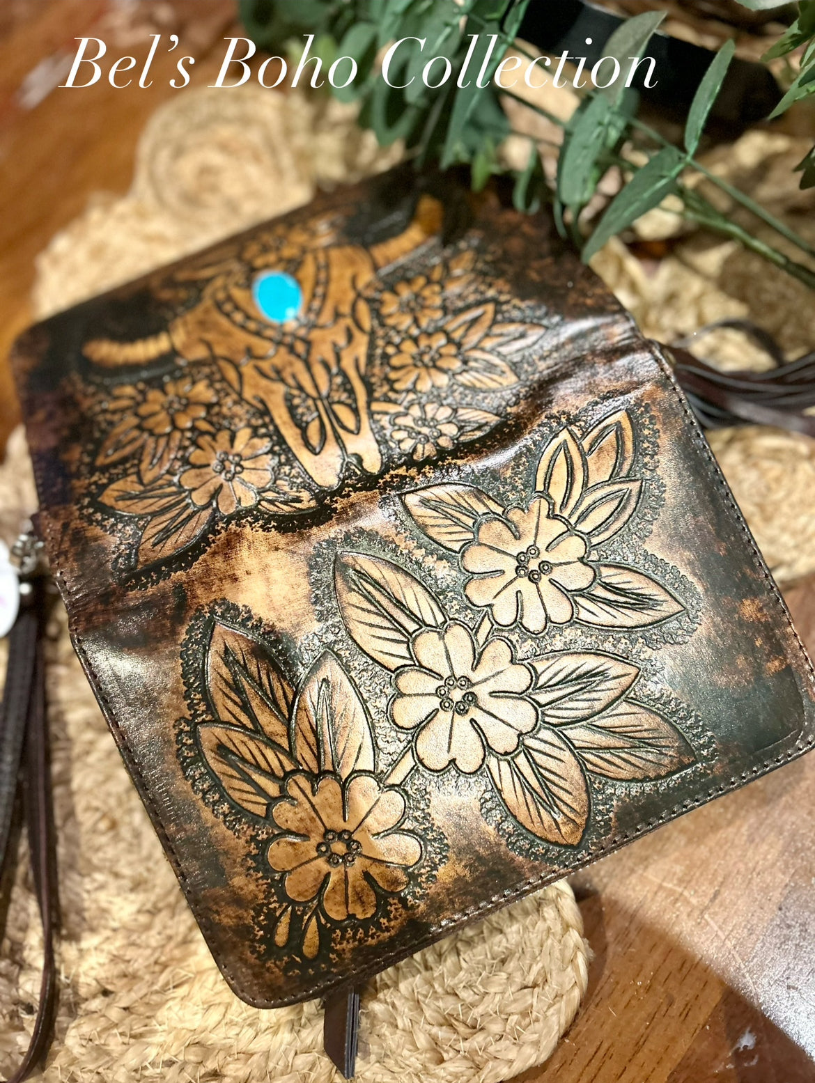 Handtooled Buffalo Skull Wallet