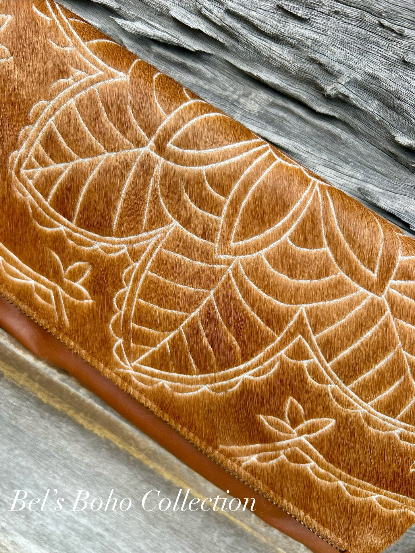 Hand-carved Hide Foldover Clutch