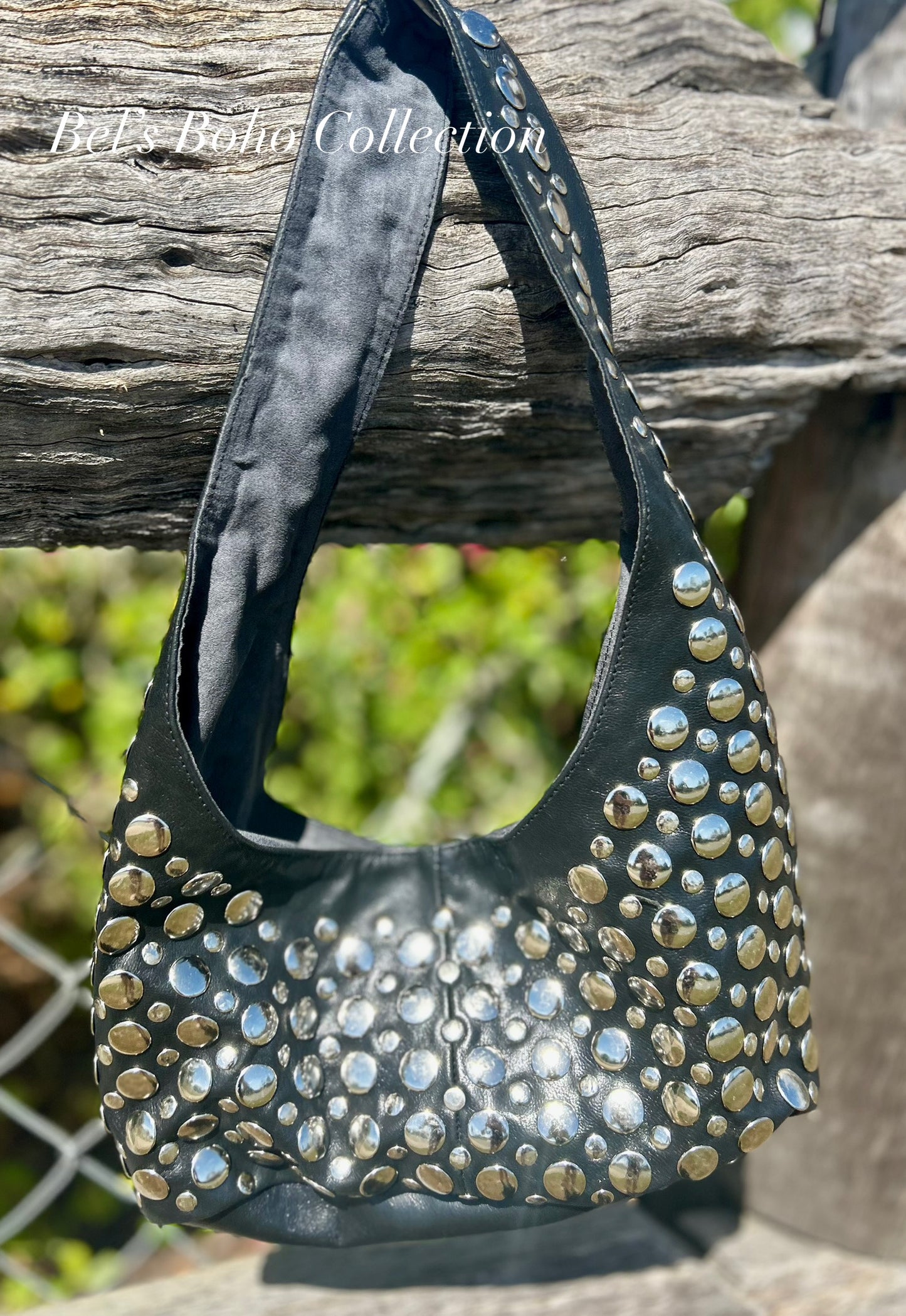 Leather Studded Slouch Bag