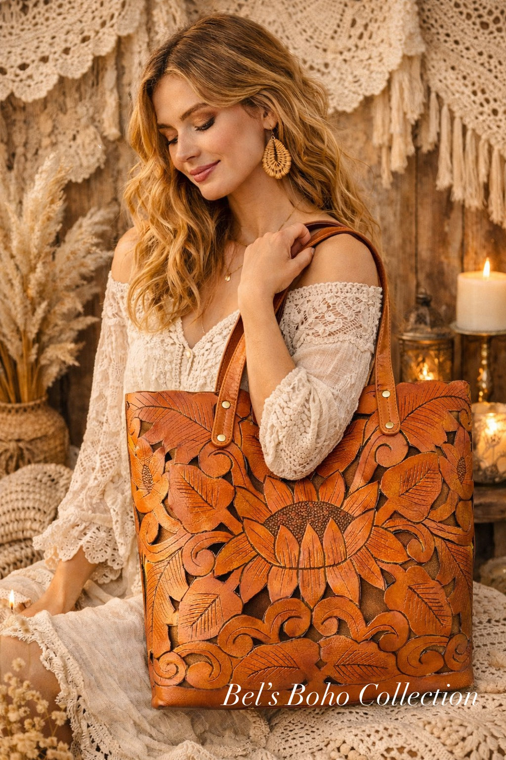 The Hand-Carved Lotus Tote Bag