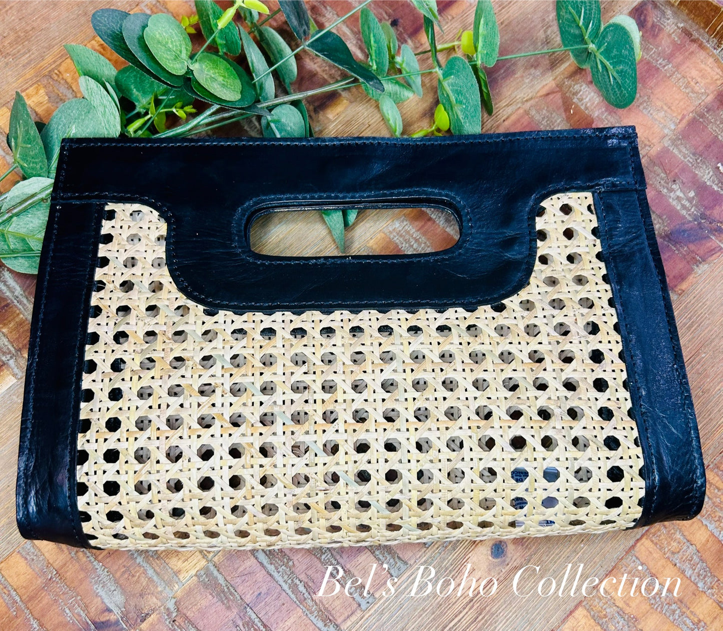 Handmade Leather Rattan Webbing Handbag/Clutch