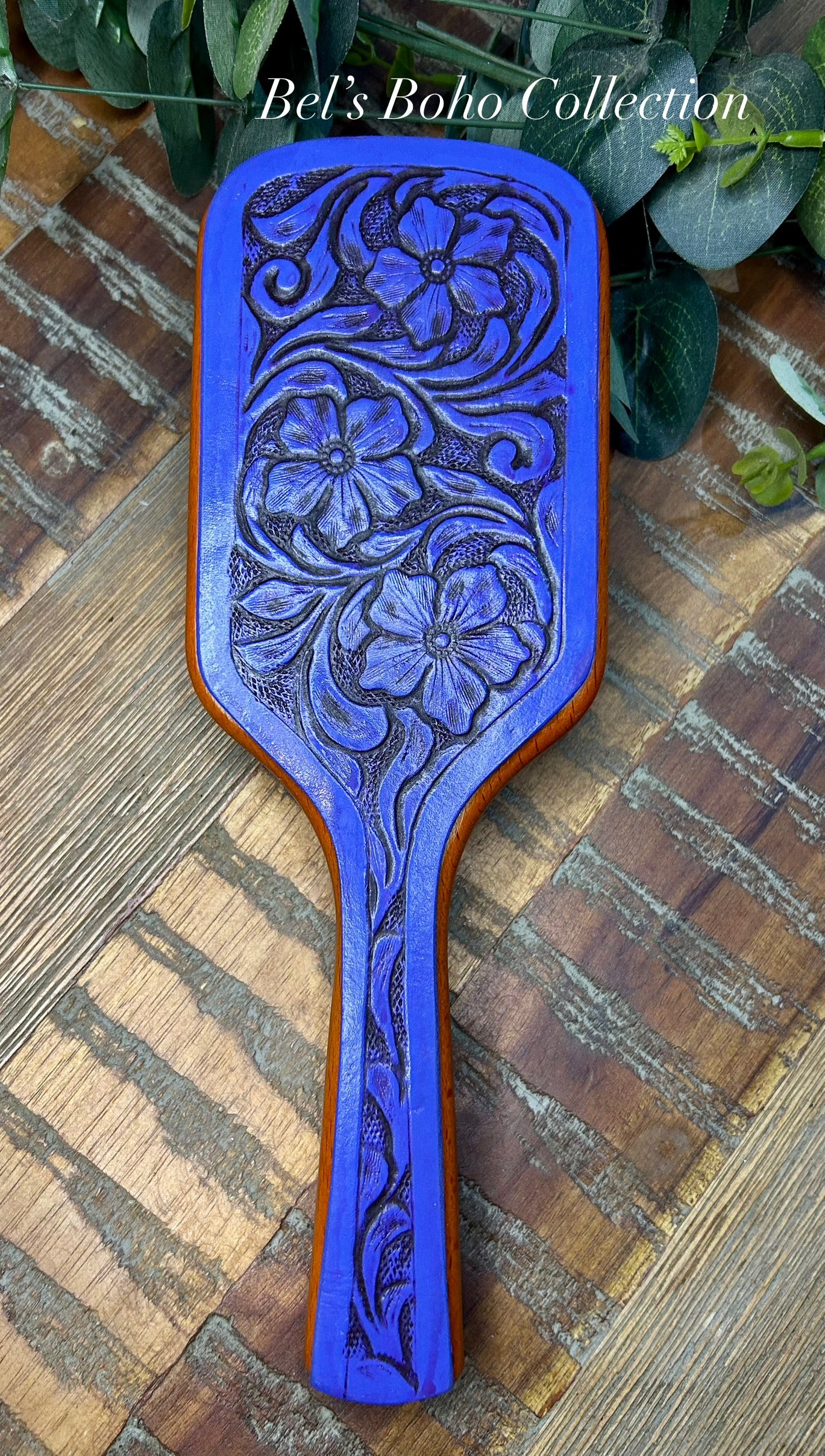 Hand-Carved Leather & Wooden Hairbrush