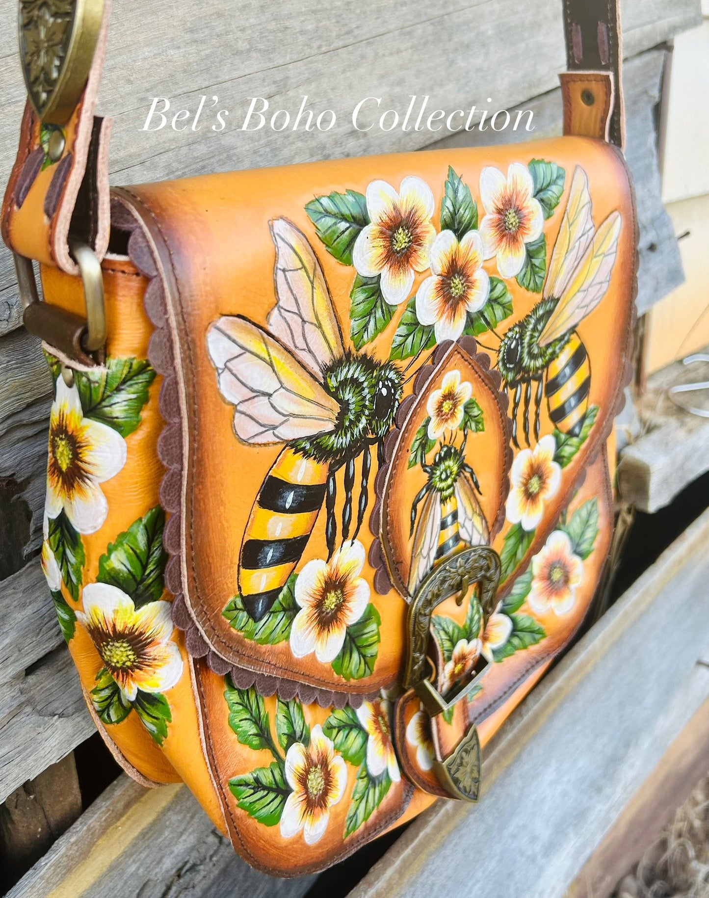Hand-painted Bee Blossom Bag