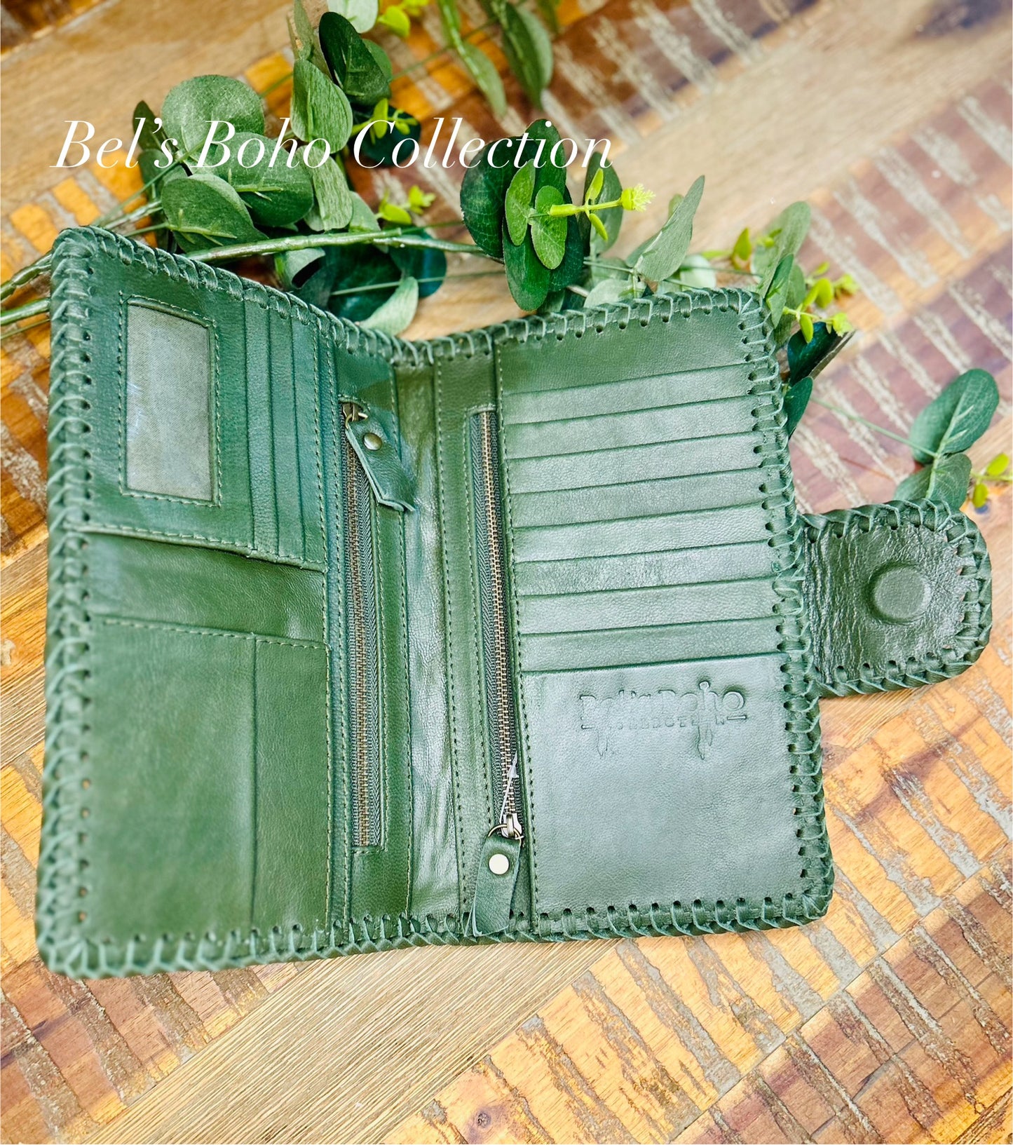 Large Forest Green Boho Wallet & Clutch