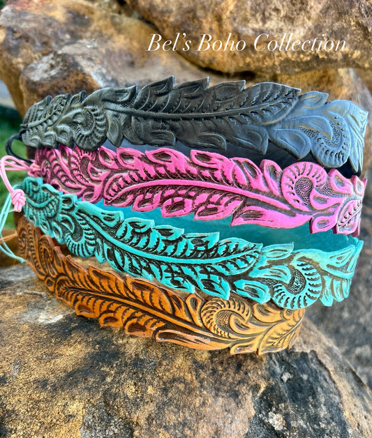 Hand-Carved Leather Hat Bands