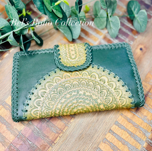 Large Forest Green Boho Wallet & Clutch