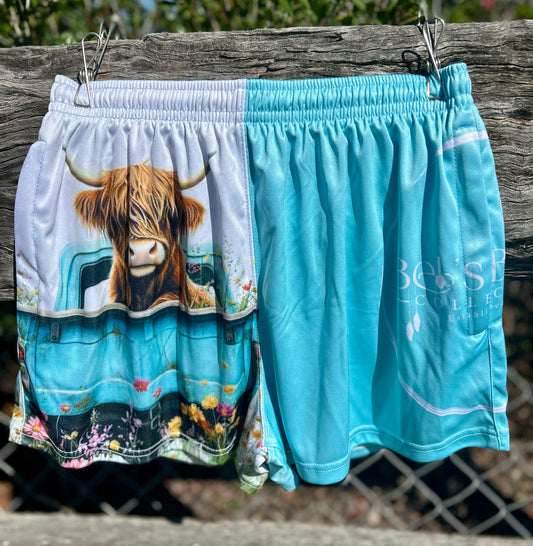 Highland Cow in Truck - Blue