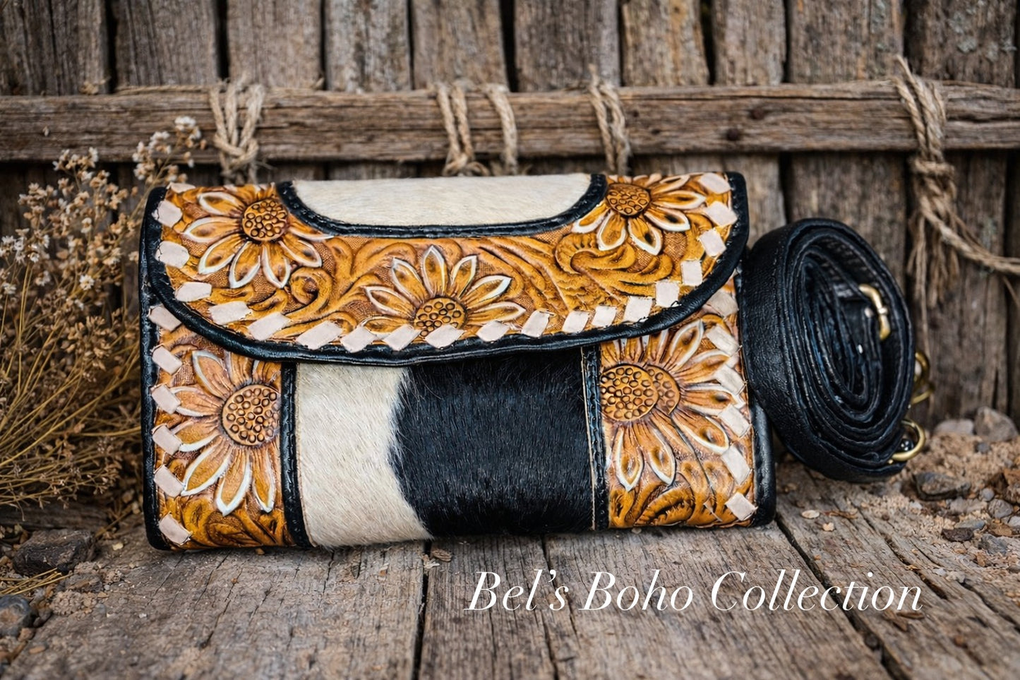 Hand-Carved Floral Boho Wristlet Wallet & Clutch