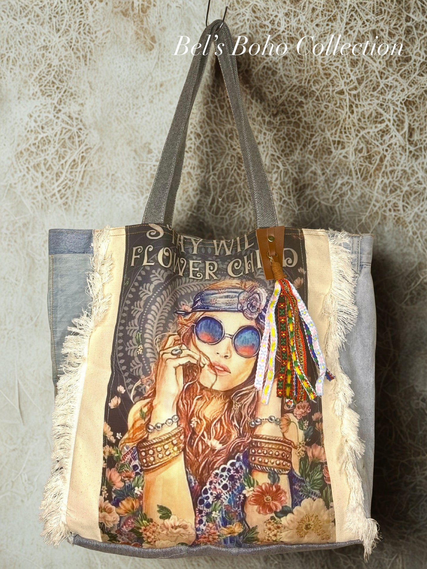 Flower Child Denim Denim Tote