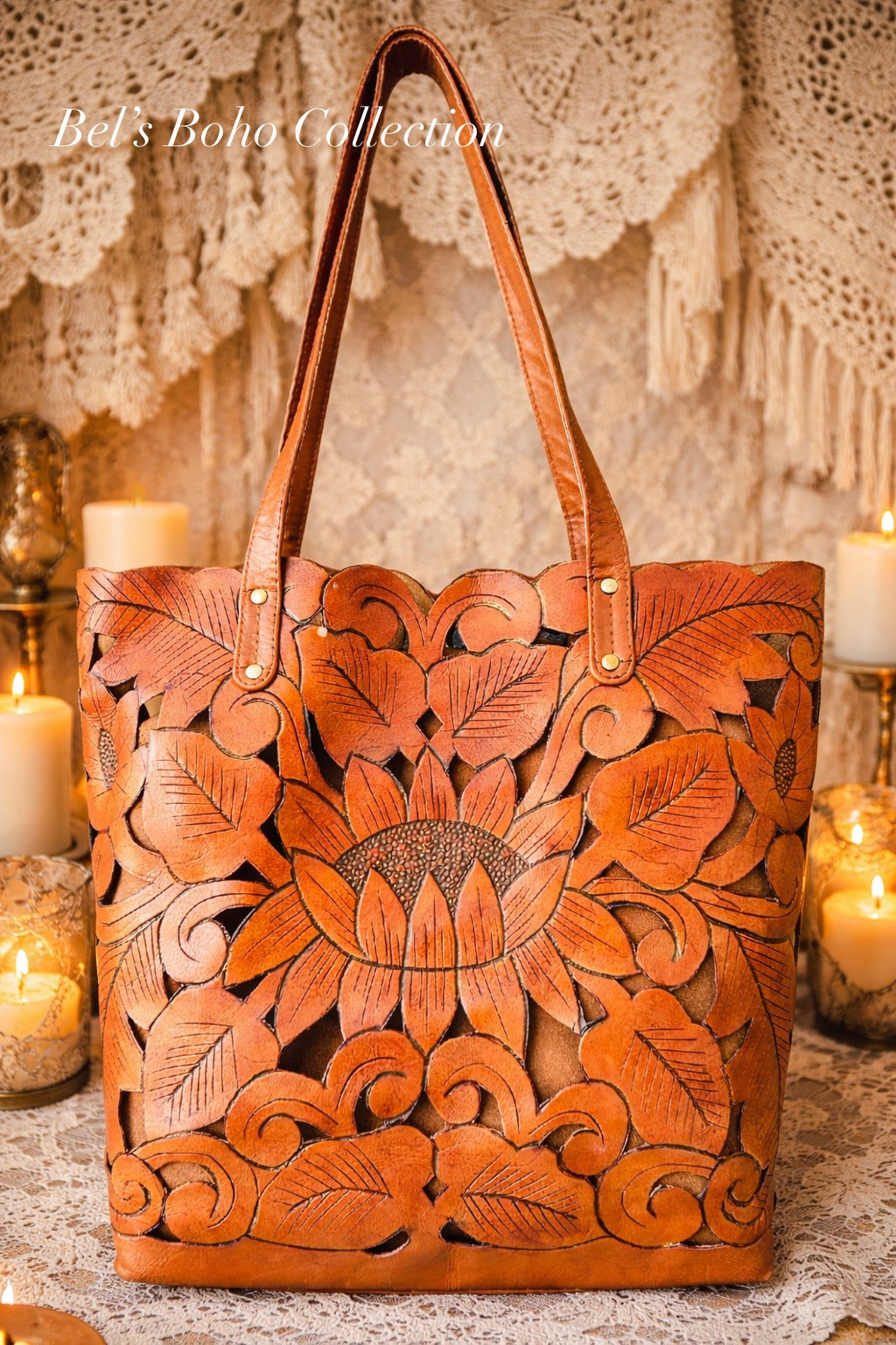The Hand-Carved Lotus Tote Bag