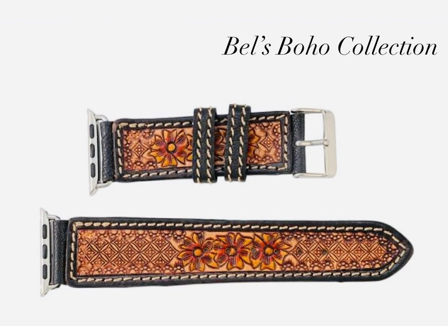 Prairie Blossom Hand-Tooled Leather Apple Watch Band