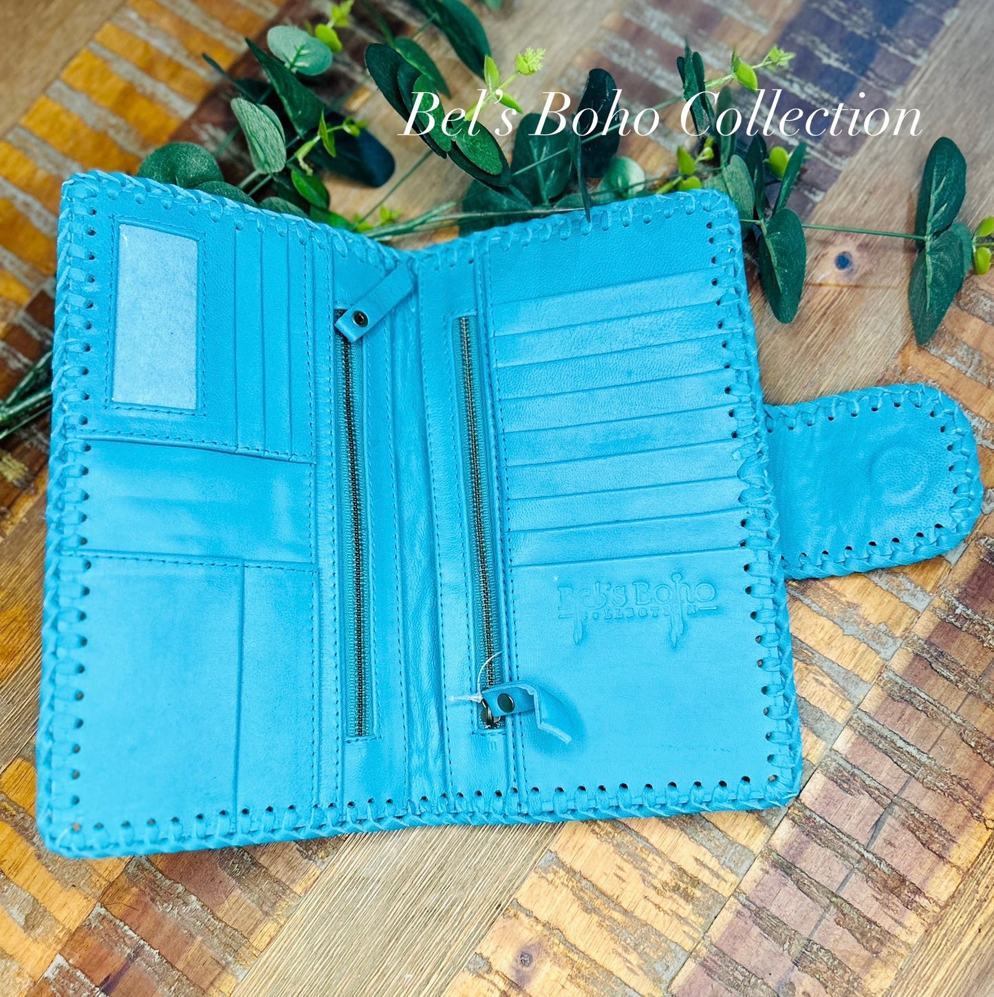 Large Teal Boho Wallet & Clutch