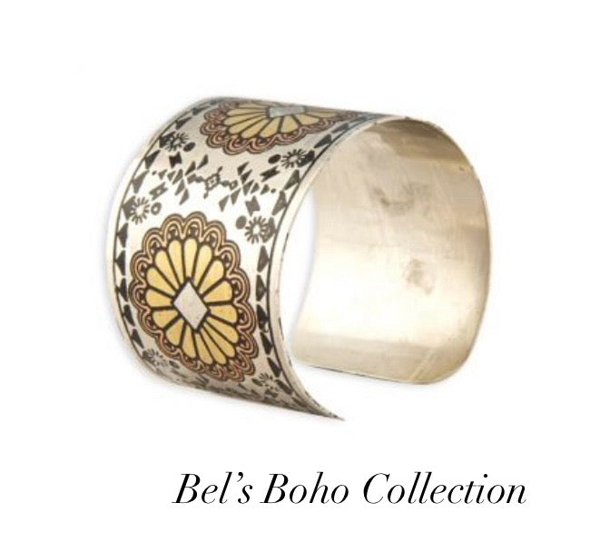 Sun Etched Brass Cuff Bracelet