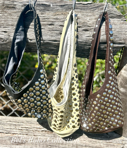 Leather Studded Slouch Bag