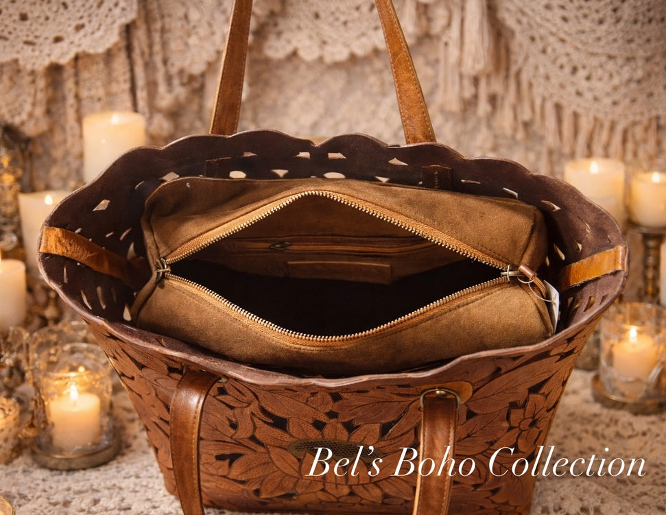 The Hand-Carved Lotus Tote Bag