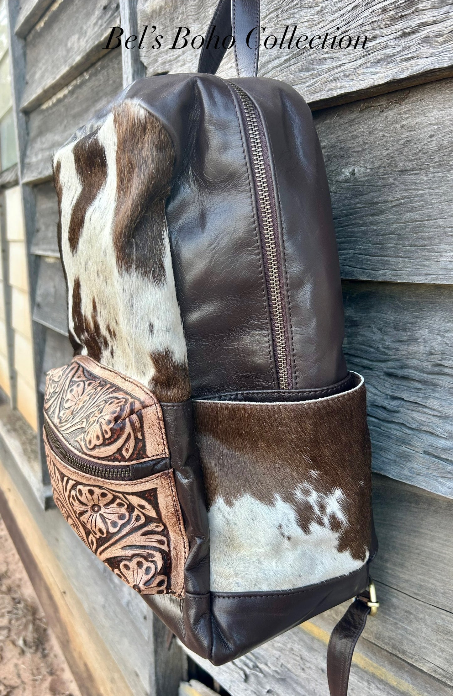 Hand-tooled Leather & Cowhide Backpack