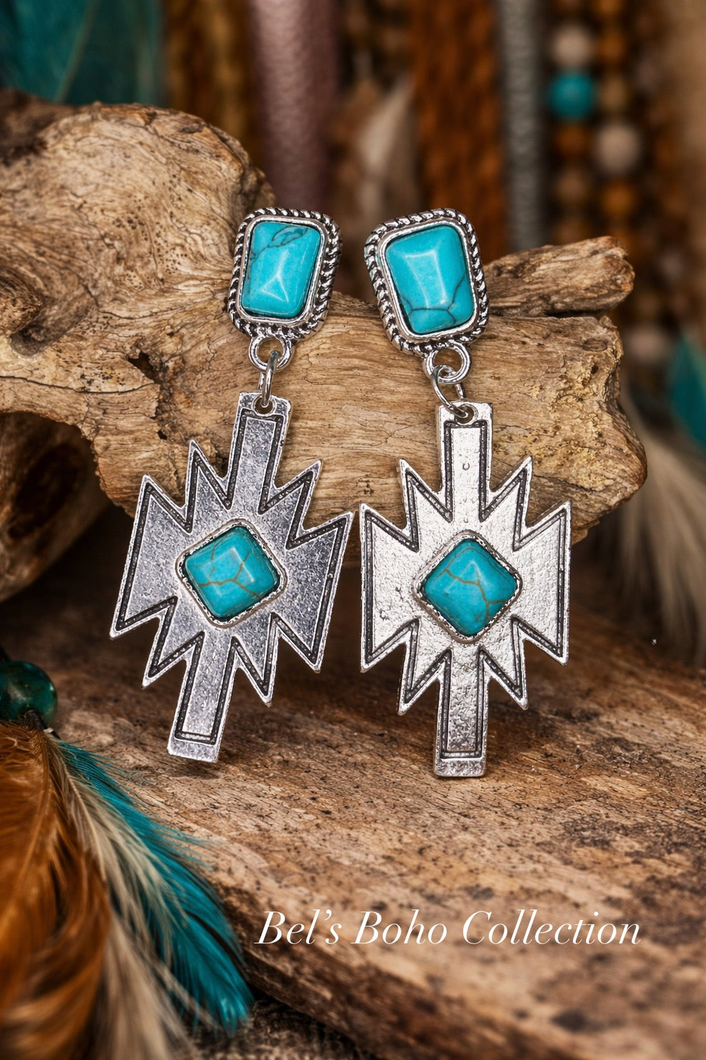 Western Style Geometric Turquoise Dangle Earrings