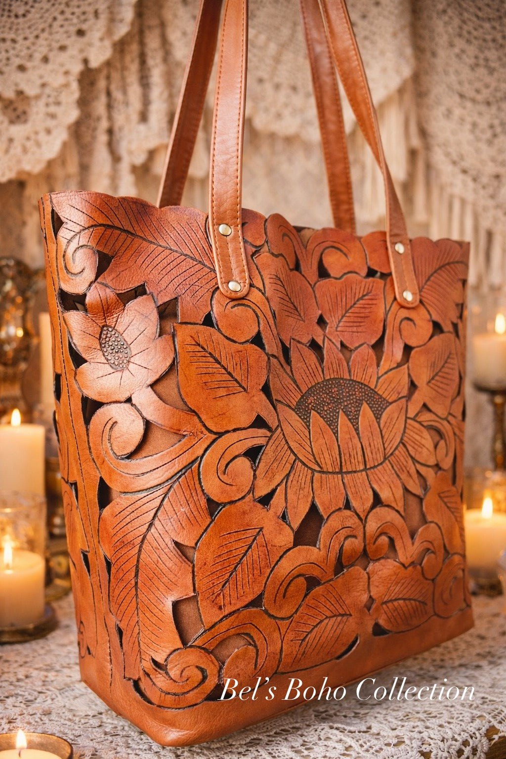 The Hand-Carved Lotus Tote Bag