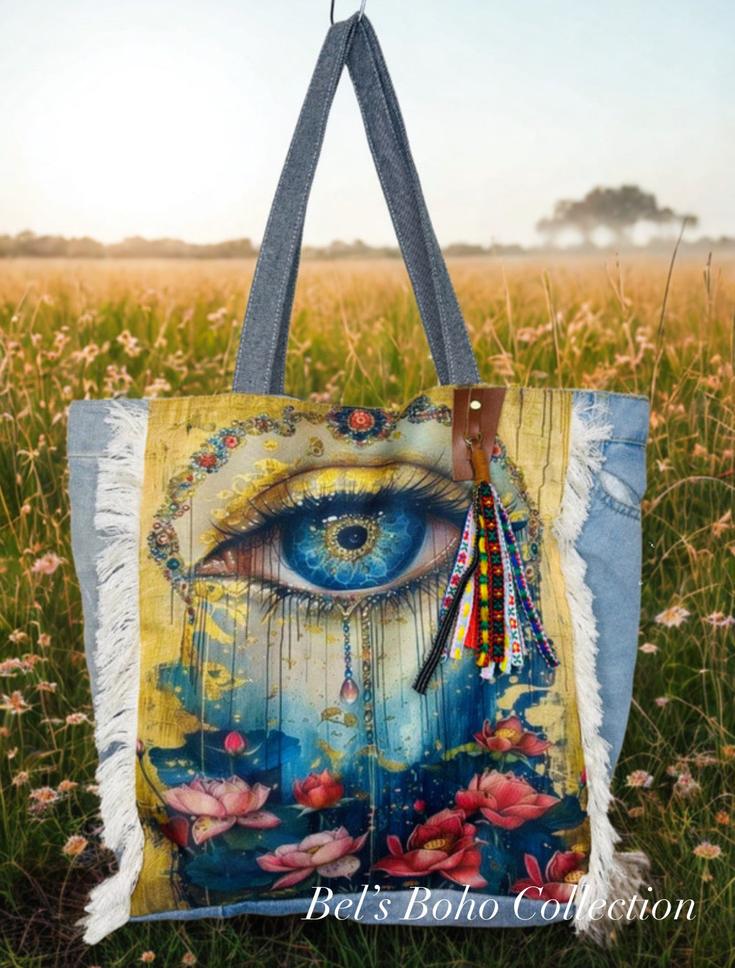 The Mystic Vision Lotus Denim Tote