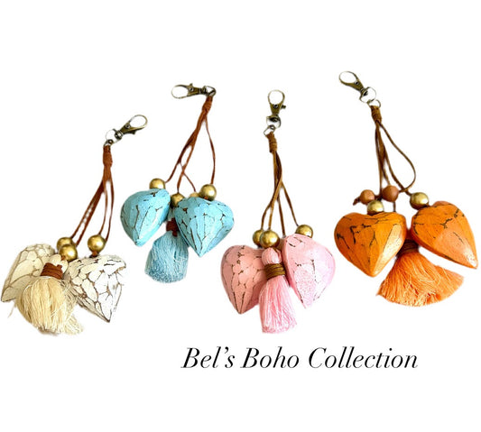 Handmade Wood & Tassel Boho Keyring