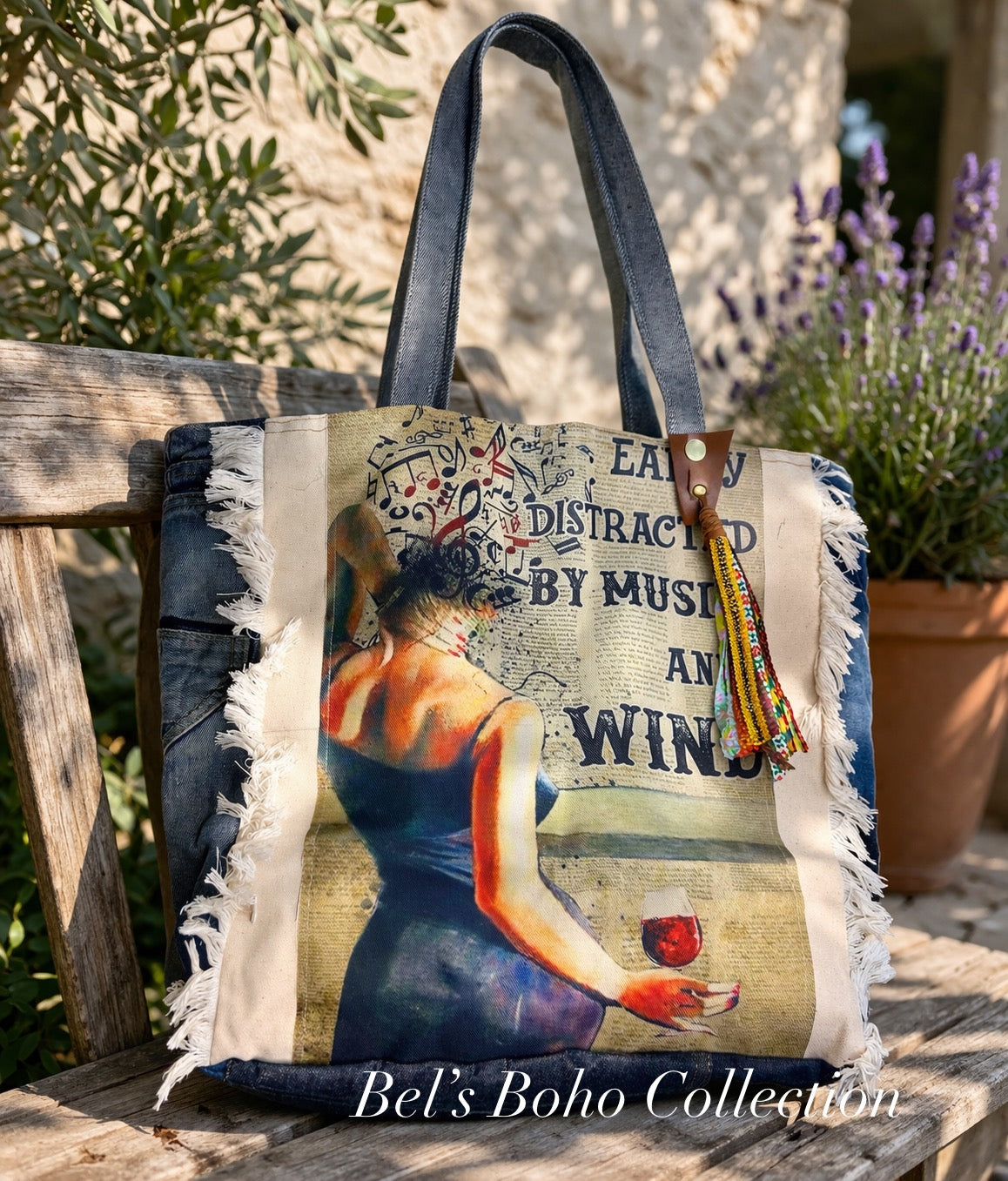 The Wine & Rhythm Denim Tote.