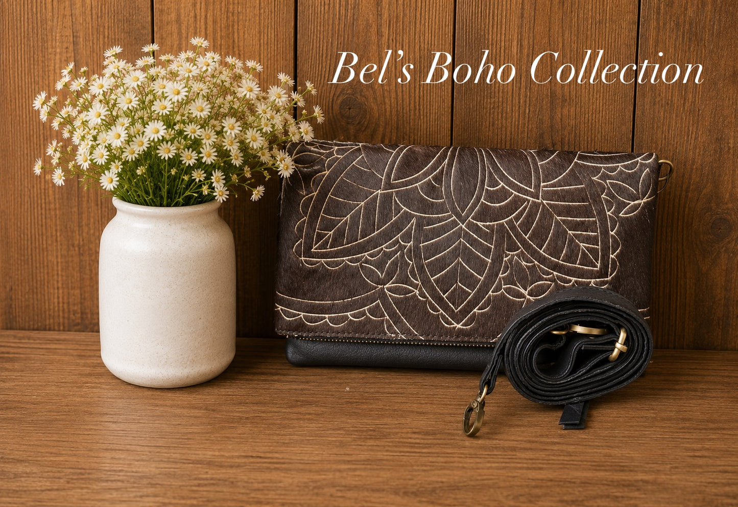 Hand-carved Hide Foldover Clutch