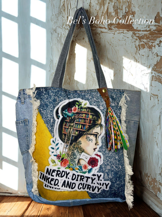 The Nerdy, Dirty, Inked & Curvy Denim Tote Bag