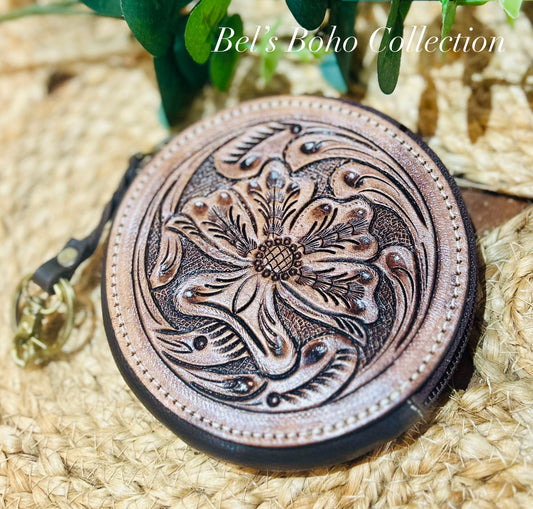 Handtooled Leather Round Purse