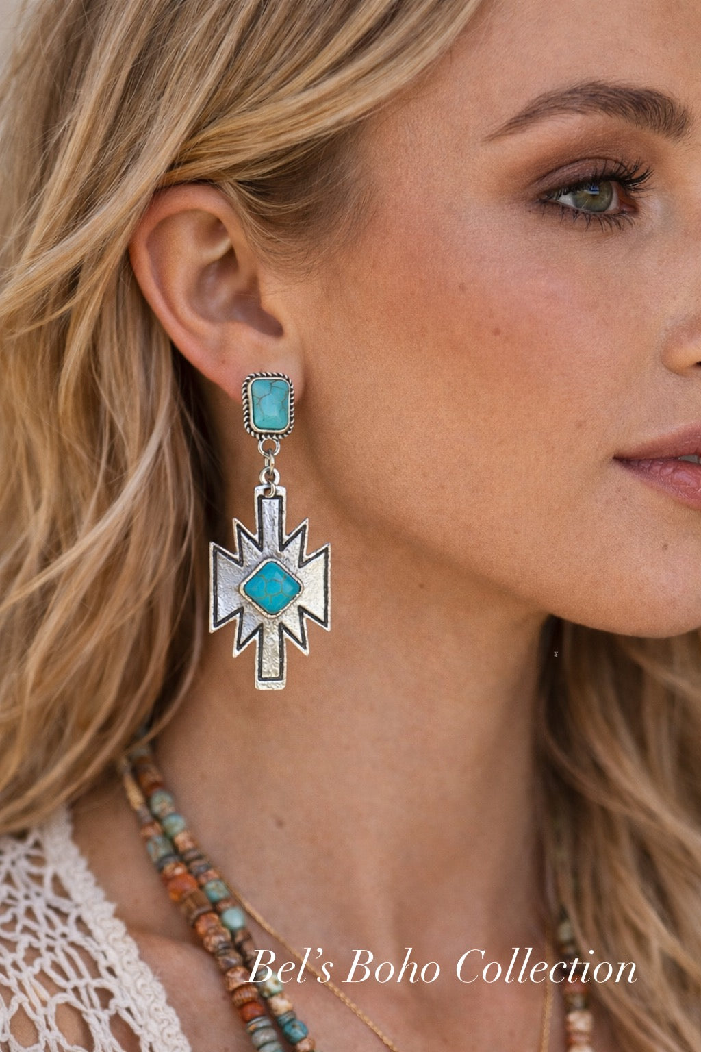 Western Style Geometric Turquoise Dangle Earrings