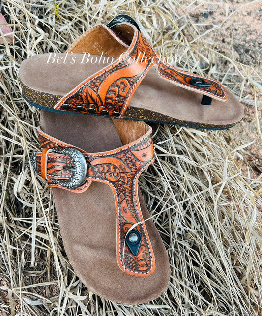 Handtooled Leather Roman-Style Sandals